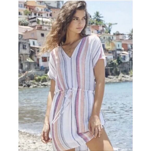 RAILS  Wren Linen Dress Cover Up  size S Marrakesh Pink Orange Blue Stripe Beach - Picture 2 of 10